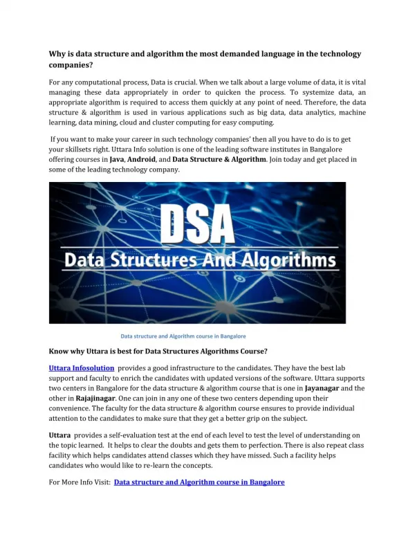 Data structure and Algorithm course in Bangalore