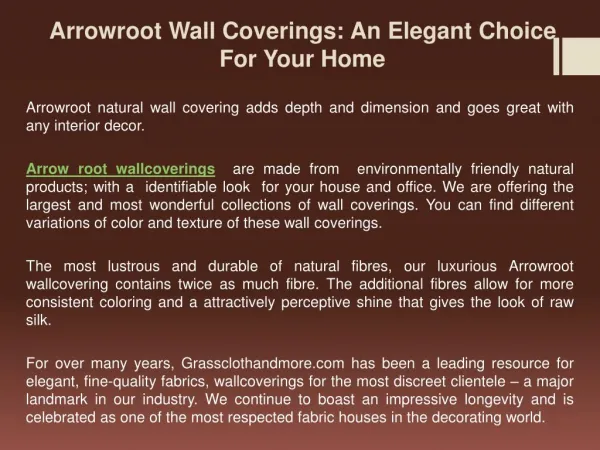 Arrowroot Wall Coverings: An Elegant Choice For Your Home