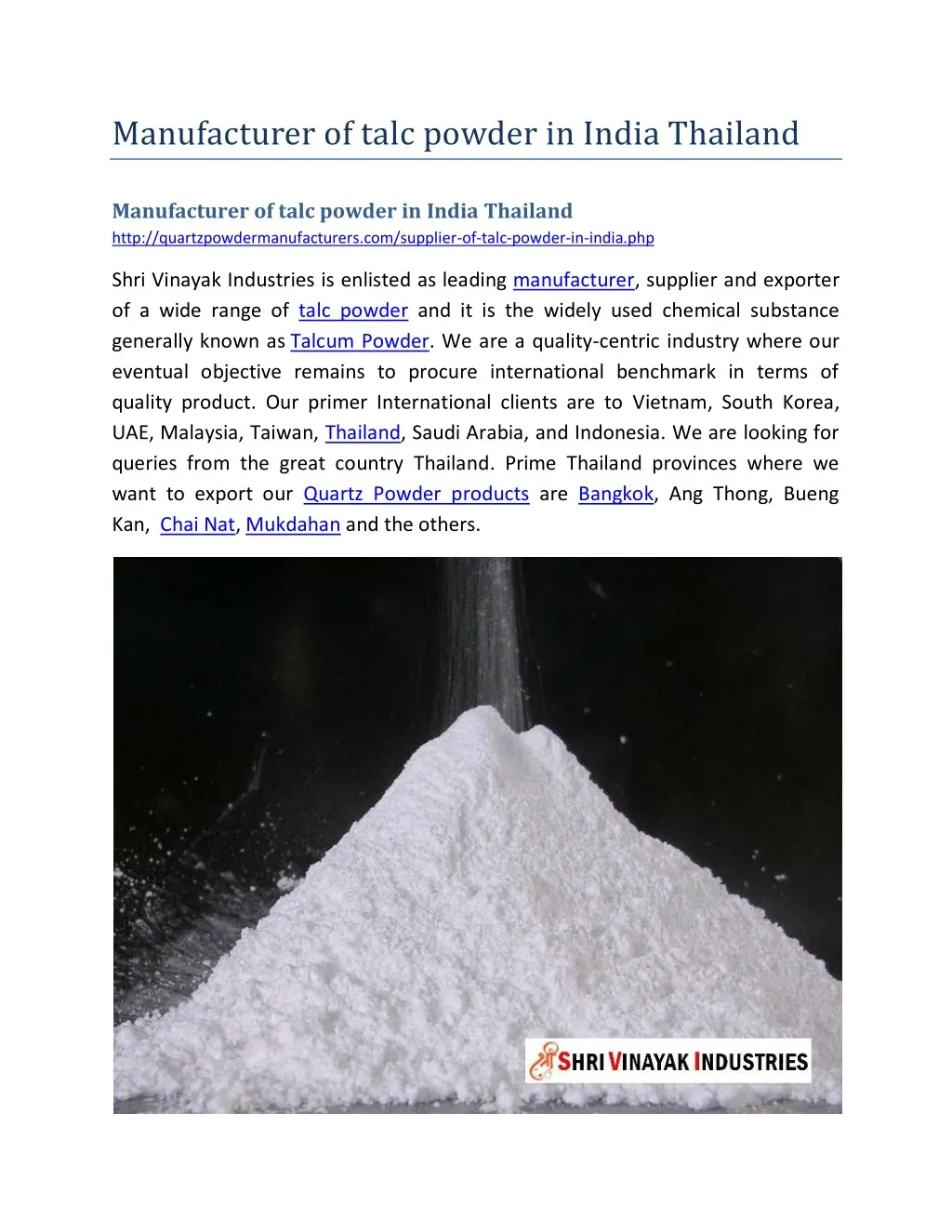 manufacturer of talc powder in india thailand