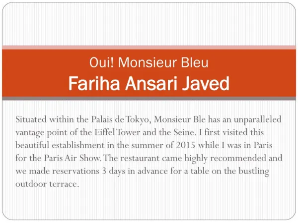 Oui! Monsieur Bleu | Fariha Ansari Javed