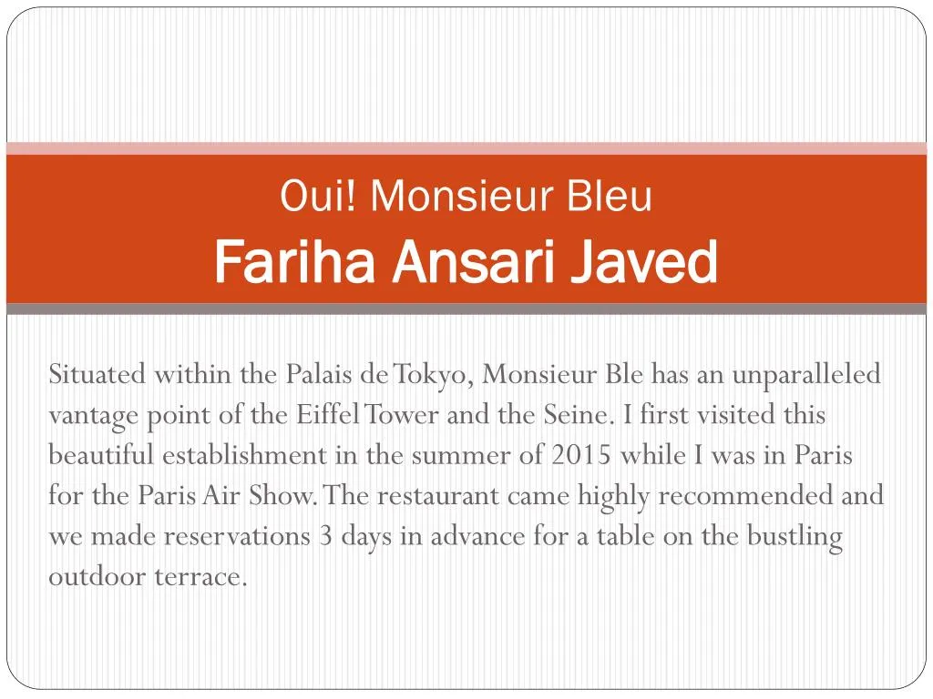 oui monsieur bleu fariha ansari javed