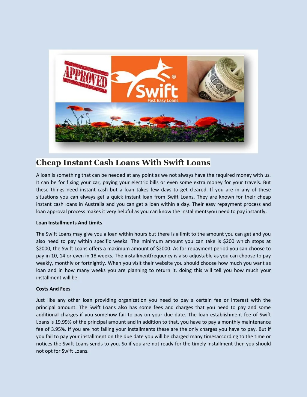 cheap instant cash loans with swift loans
