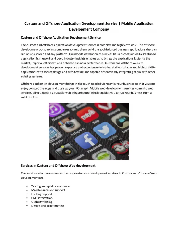 Custom and Offshore Application Development Service | Mobile Application Development Company