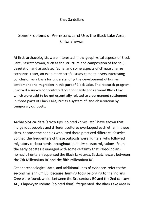 Some Problems of Prehistoric Land Use: the Black Lake Area, Saskatchewan