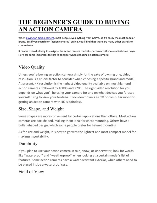 Action Camera Buying Guide