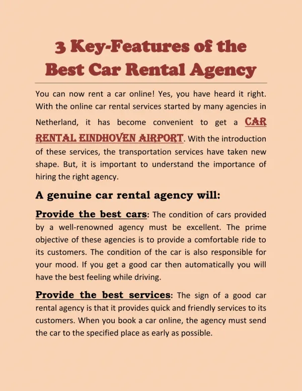 3 Key-Features of The Best Car Rental Agency