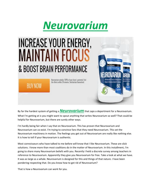 Neurovarium - Increasing brain power and ability to the individuals