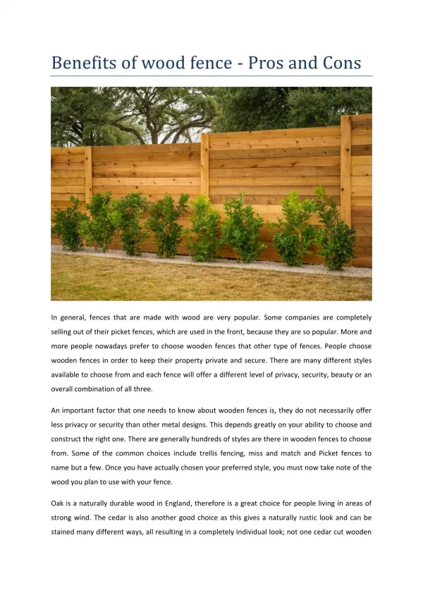 Benefits of wood fence - Pros and Cons