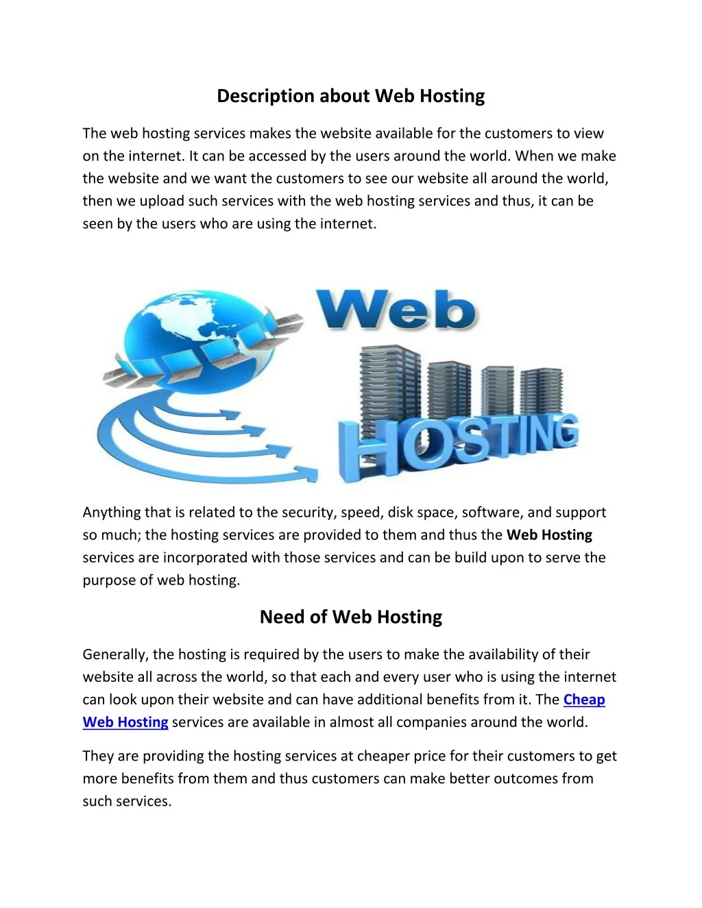description about web hosting
