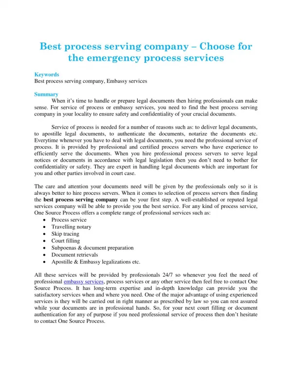 Best process serving company – Choose for the emergency process services