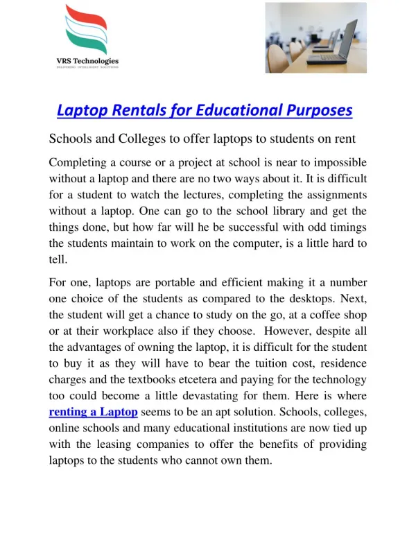 Laptop Rental for Educational Purposes