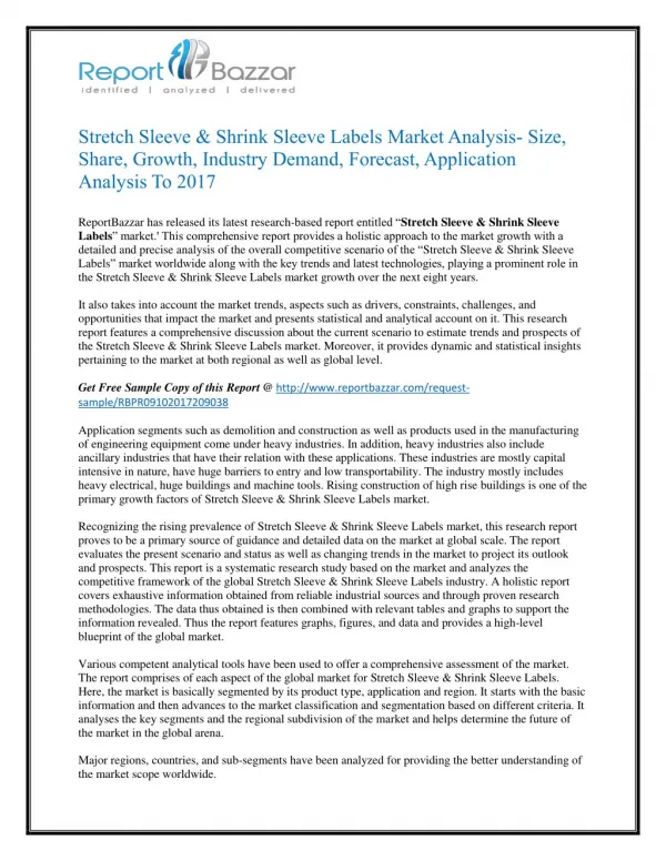 Stretch Sleeve & Shrink Sleeve Labels Market Analysis, Applications, Size, Share, Overview To 2022