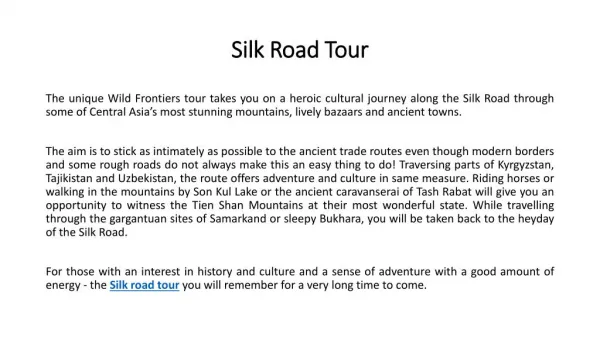 Silk road tour
