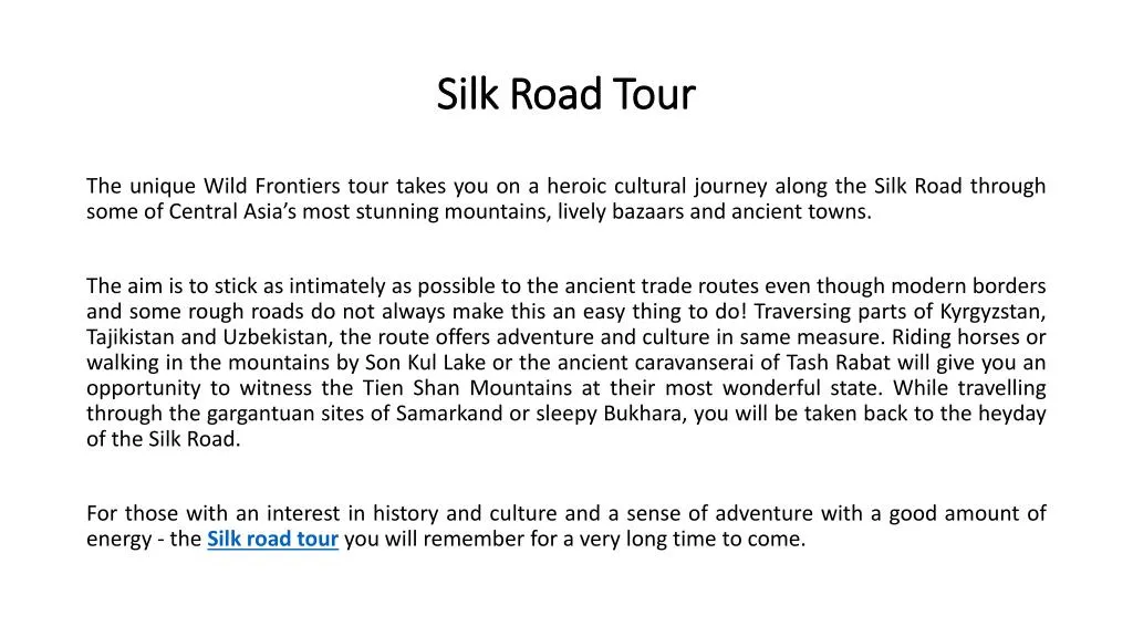 silk road t our