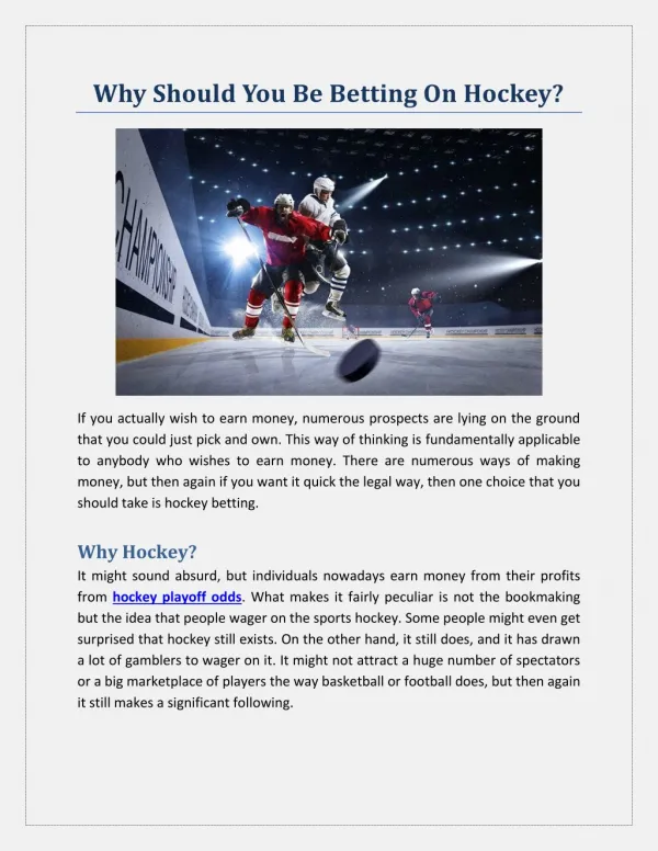 Why Should You Be Betting On Hockey