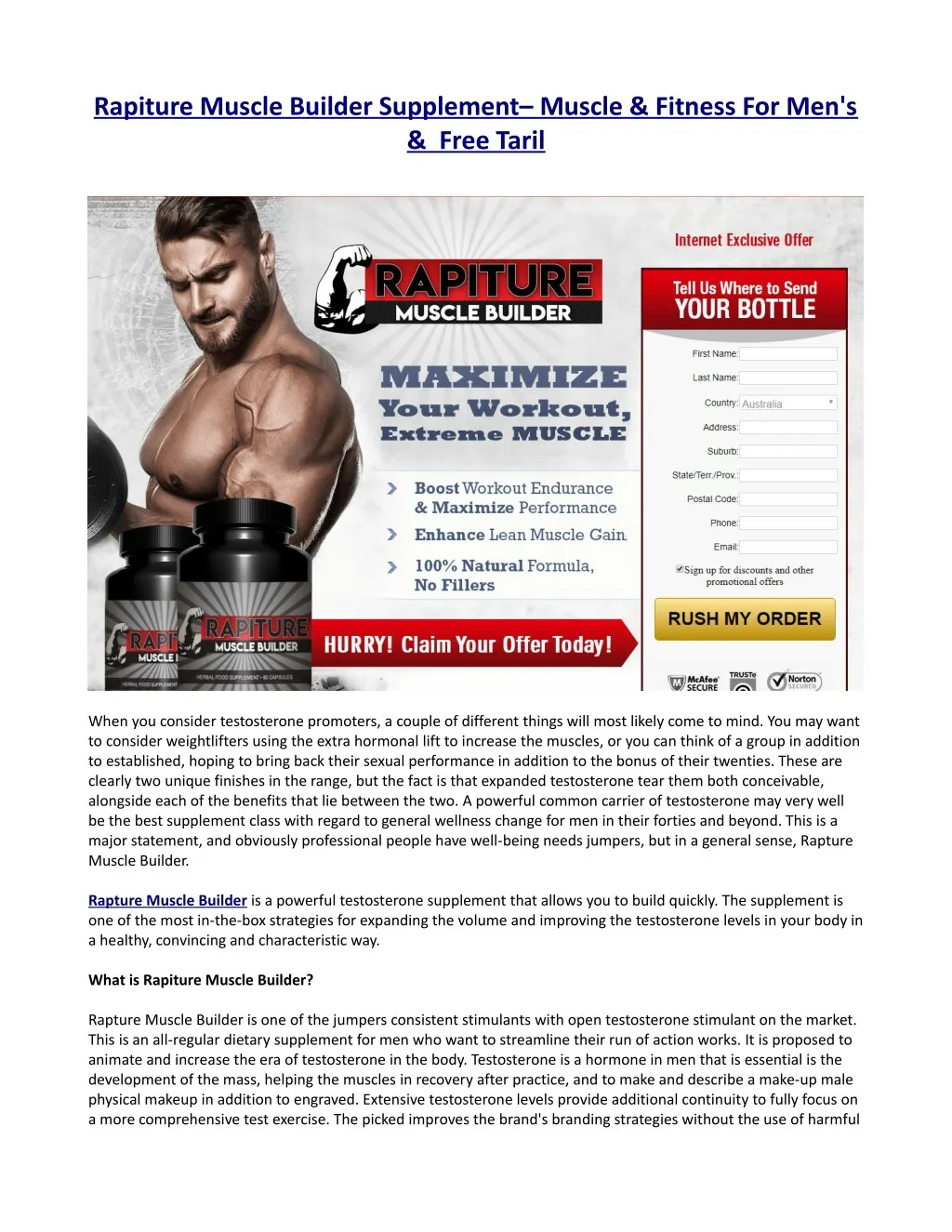 rapiture muscle builder supplement muscle fitness