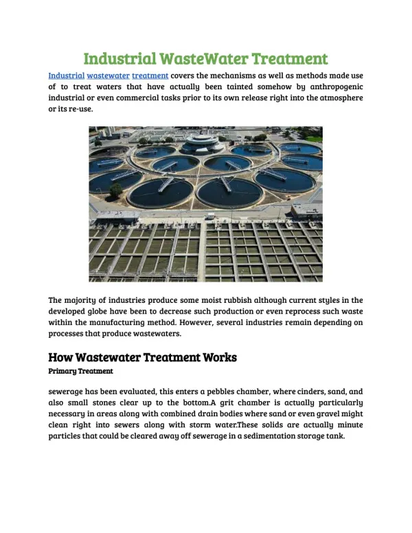 What is Industrial wastewater treatment