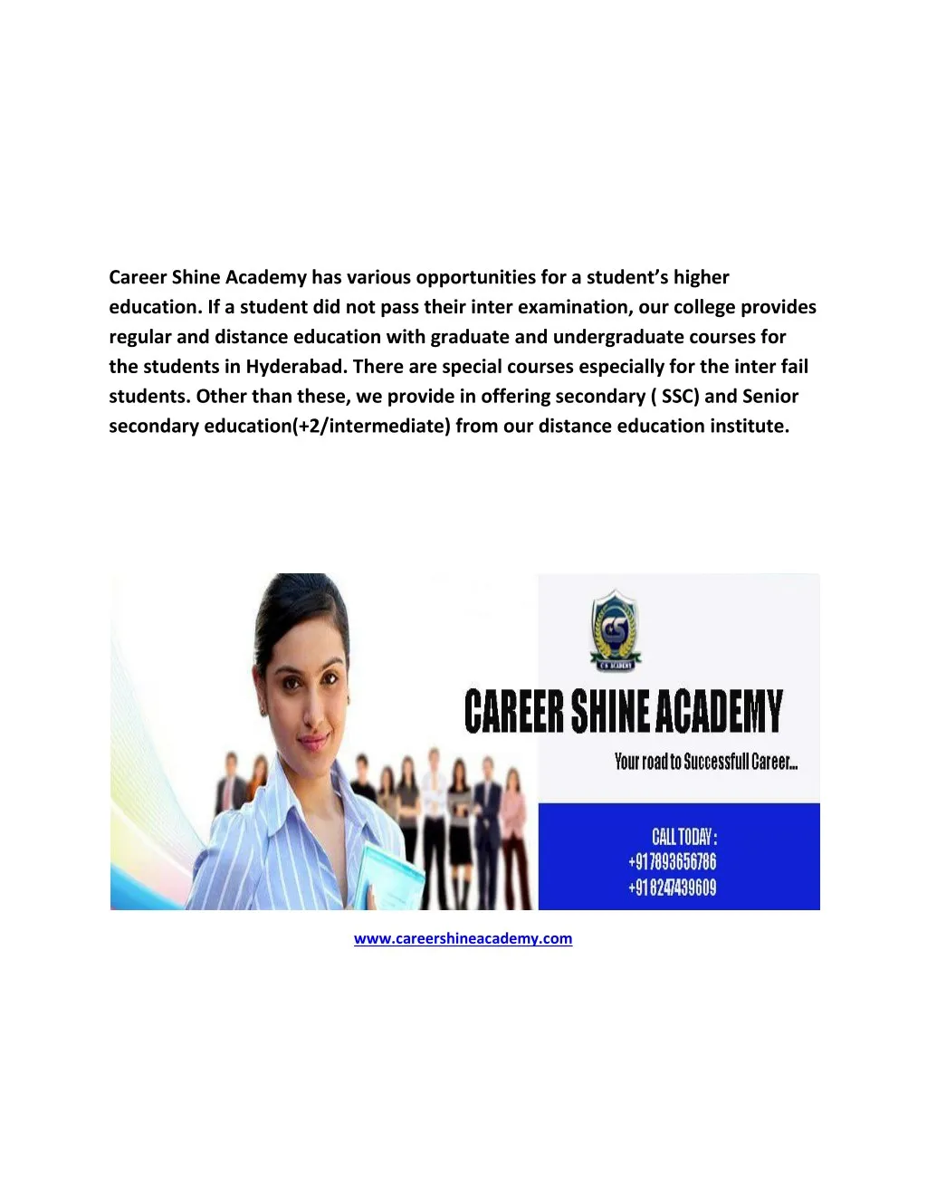 career shine academy has various opportunities