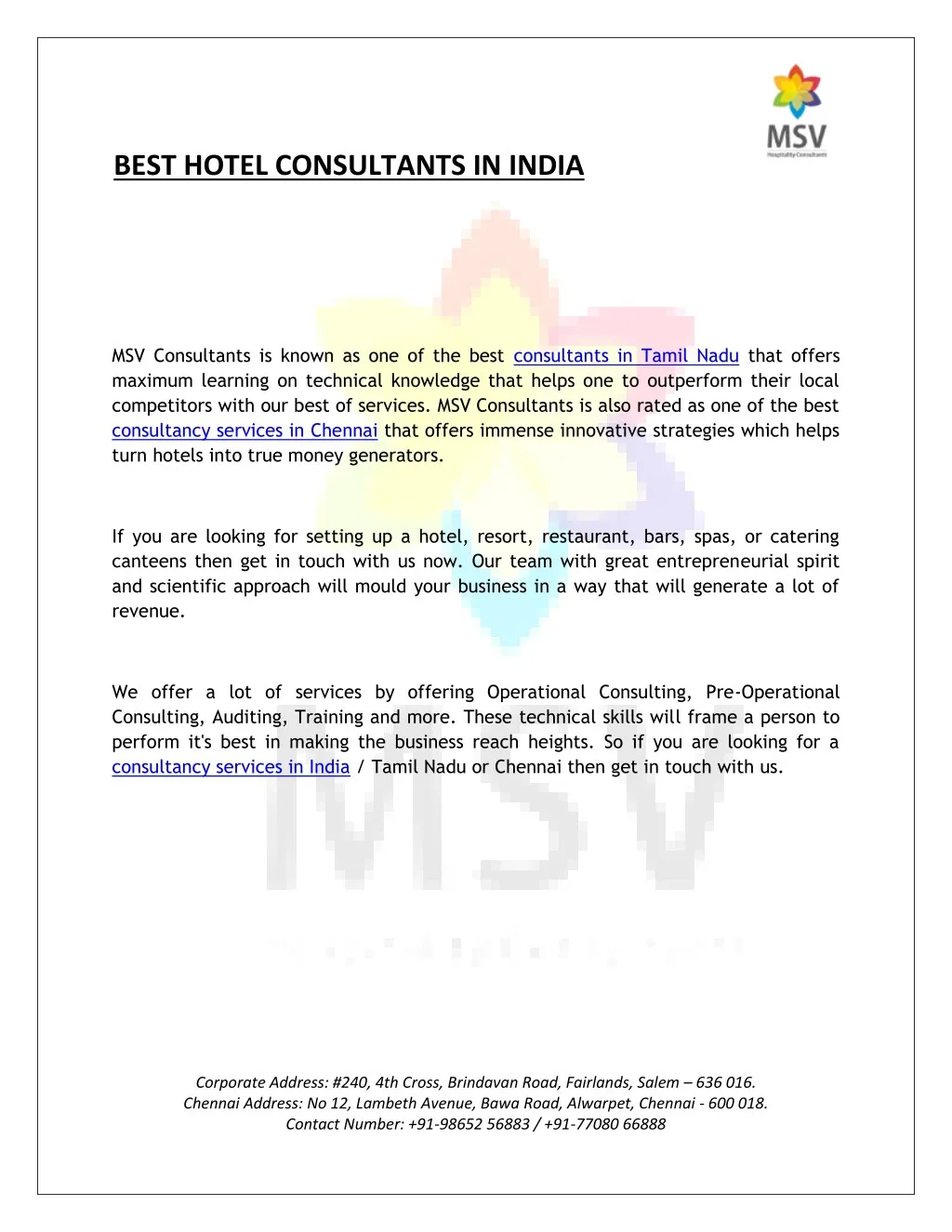 best hotel consultants in india