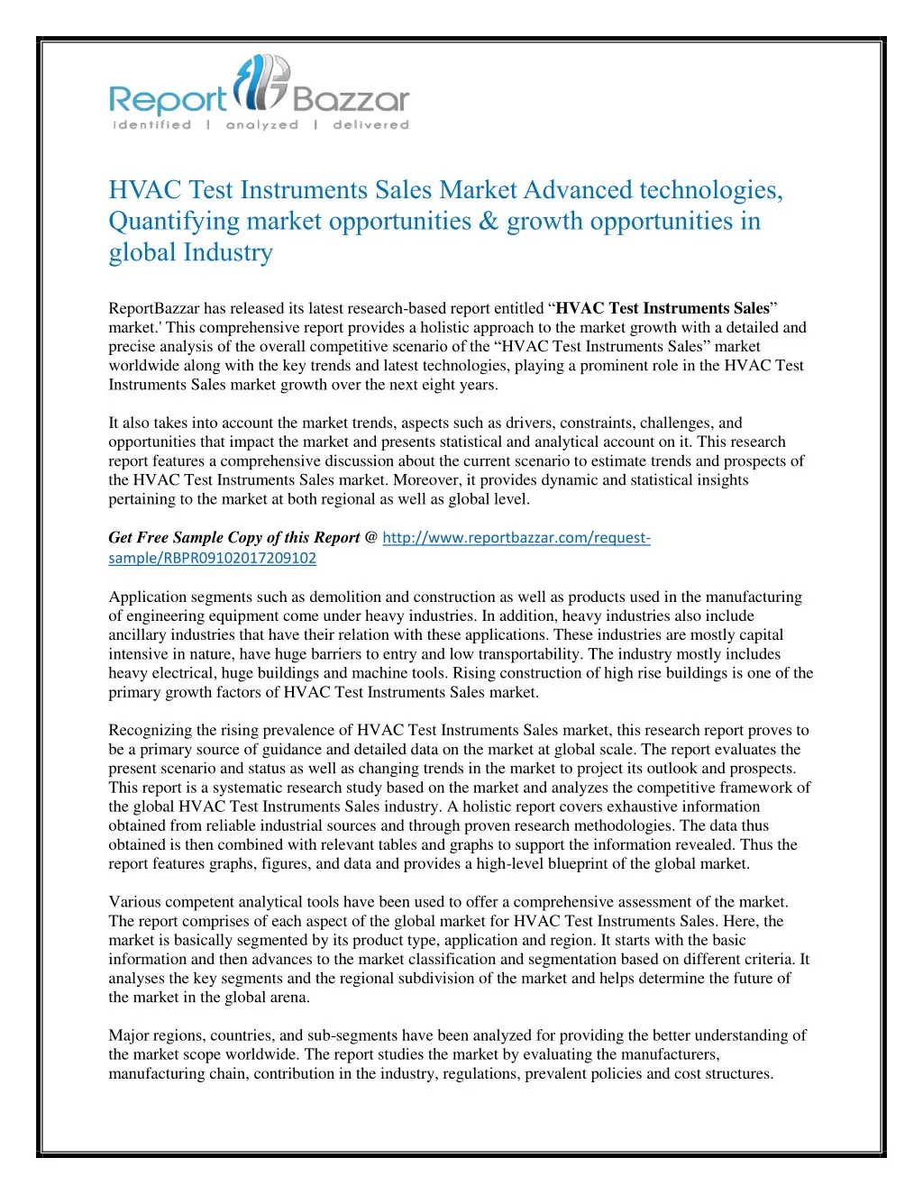 hvac test instruments sales market advanced