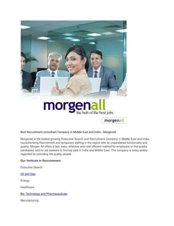Best Recruitment consultant Company in Middle East and India - Morgenall