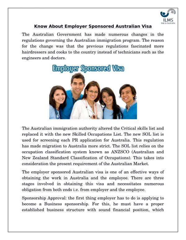 Employer Sponsored Australian Visa