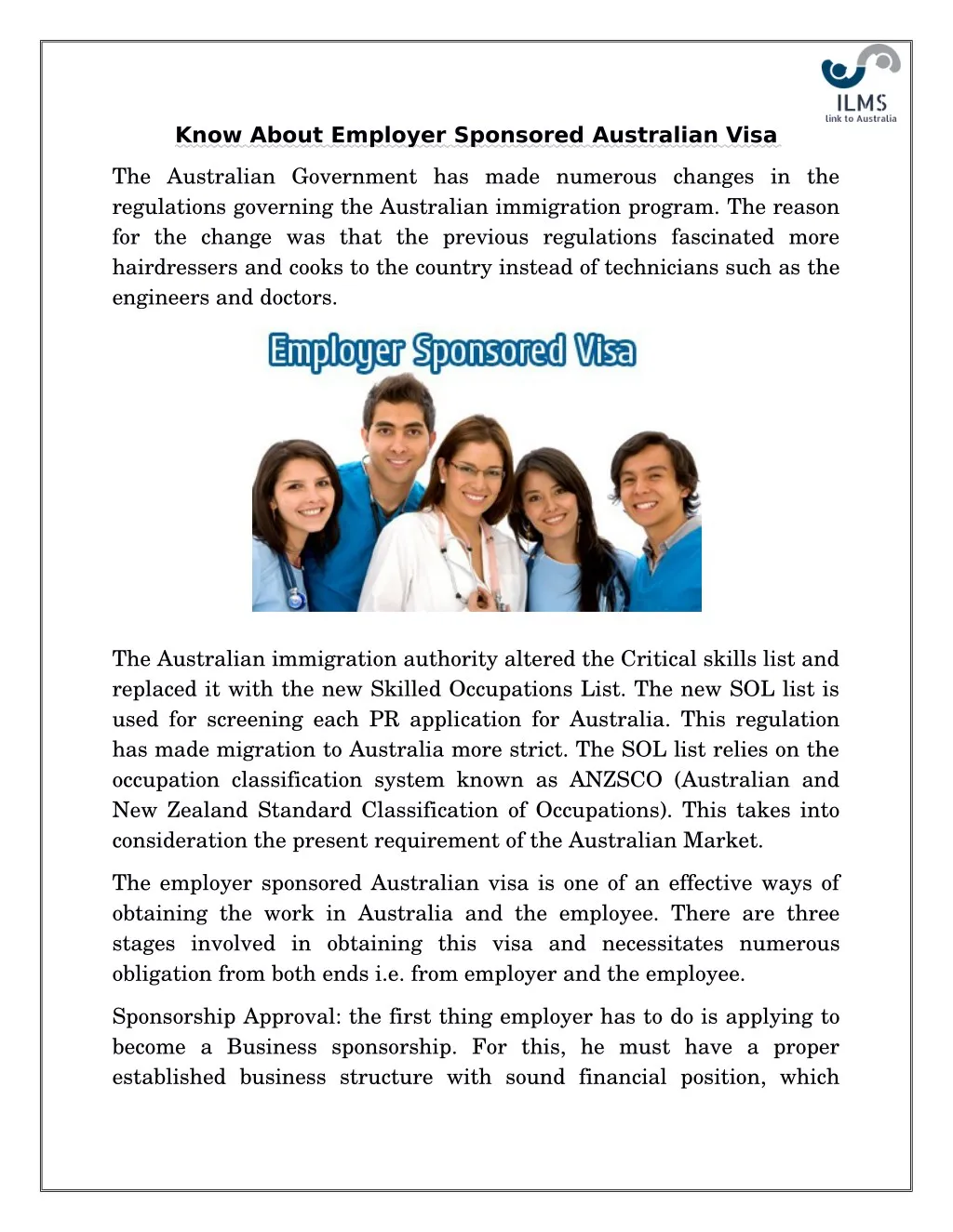 know about employer sponsored australian visa