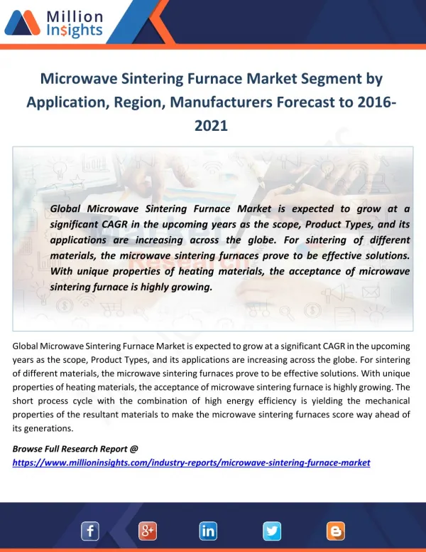 Microwave Sintering Furnace Market Segment by Application, Region, Manufacturers Forecast to 2016-2021