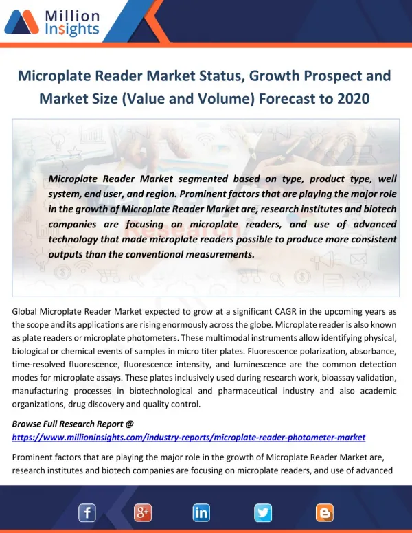 Microplate Reader Market Status, Growth Prospect and Market Size (Value and Volume) Forecast to 2020