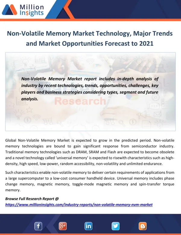 Non-Volatile Memory Market Technology, Major Trends and Market Opportunities Forecast to 2021