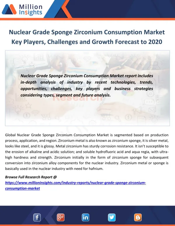 Nuclear Grade Sponge Zirconium Consumption Market Key Players, Challenges and Growth Forecast to 2020
