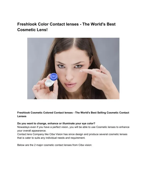 Freshlook Color Contact lenses - The World's Best Cosmetic Lens!