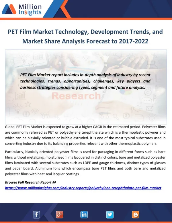 PET Film Market Technology, Development Trends, and Market Share Analysis Forecast to 2017-2022