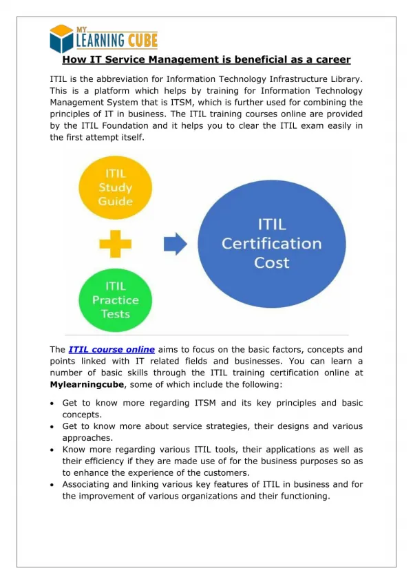 ITIL Training Certification Online [MyLearningCube]