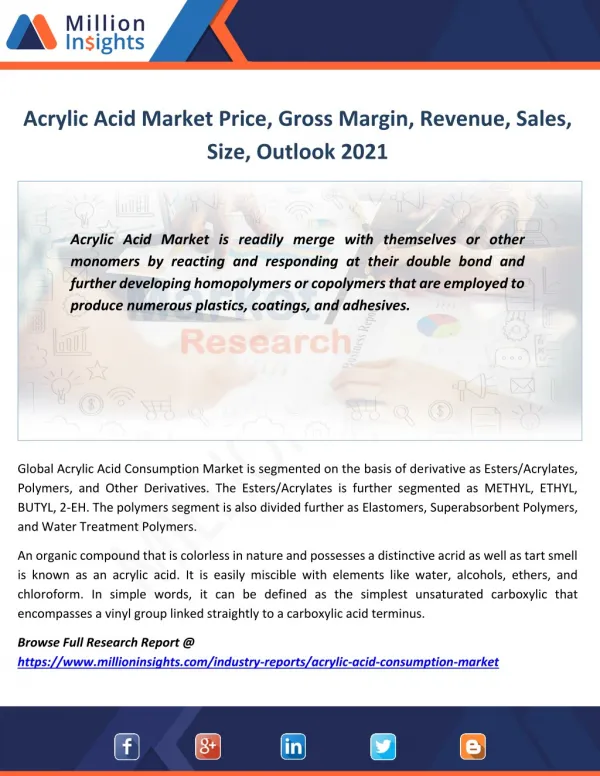 Acrylic Acid Industry Margin, Size, Share, Trade Analysis by types From 2016-2021
