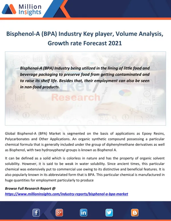 Bisphenol-A (BPA) Market Report Analysis, Sales Volume, Revenue, Price and Gross Margin To 2021