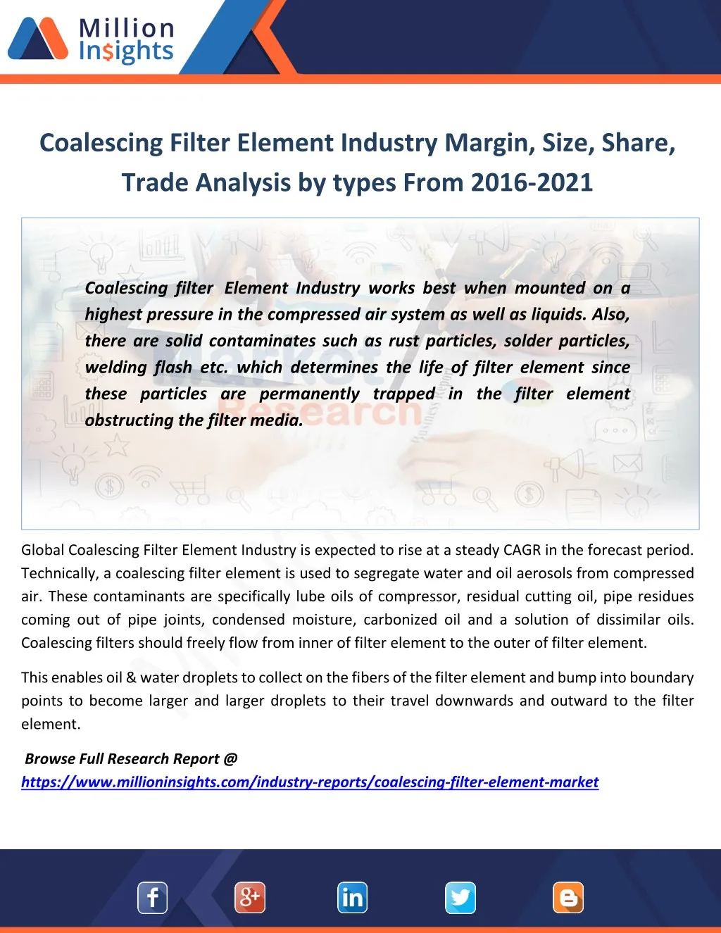 coalescing filter element industry margin size