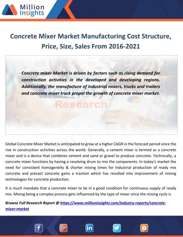 Concrete Mixer Industry Outlook 2021 Sales Price, Revenue Analysis by Application