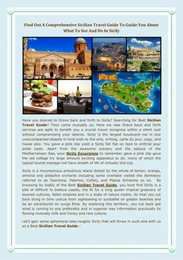 Find Out A Comprehensive Sicilian Travel Guide To Guide You About What To See And Do In Sicily