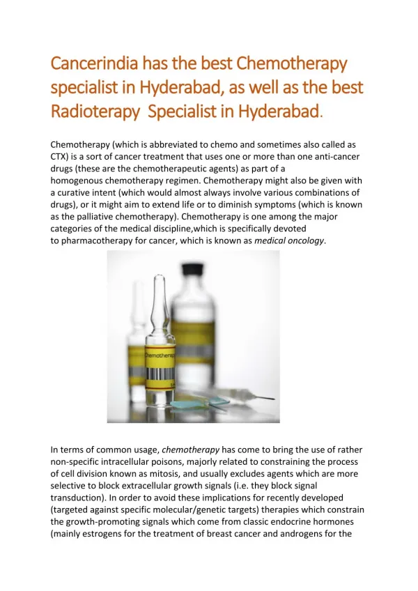 Chemotherapy and Radiotherapy Specialist in Hyderabad