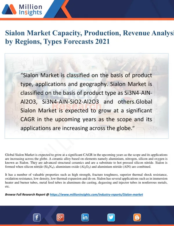 Sialon Market Consumption Volume, Value, Benefits