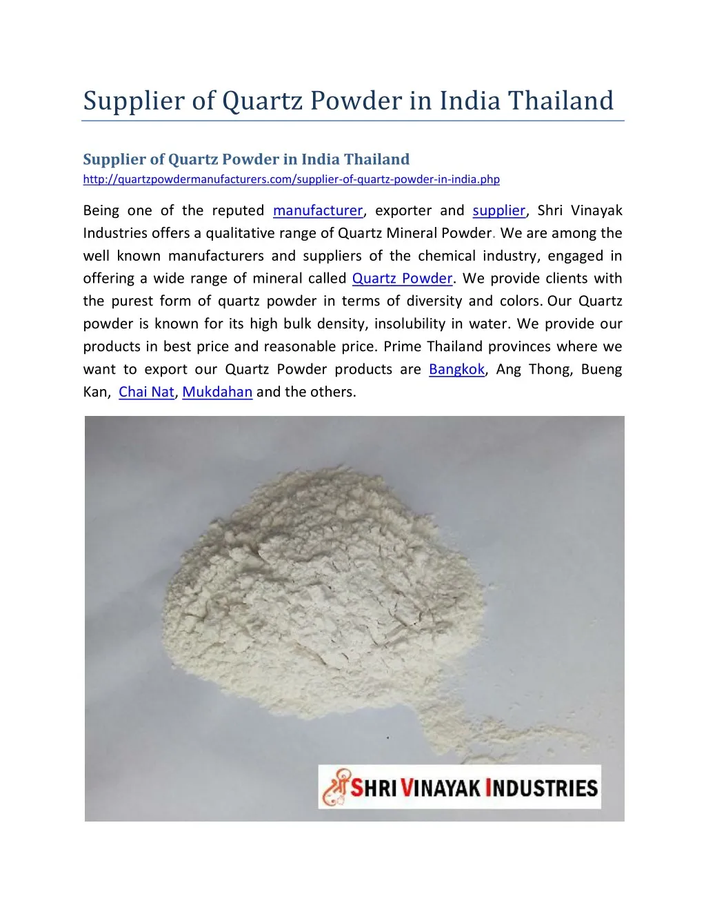 supplier of quartz powder in india thailand