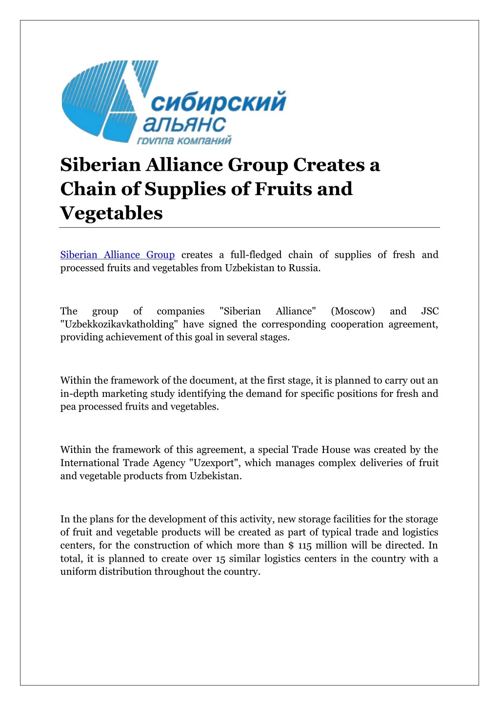 siberian alliance group creates a chain