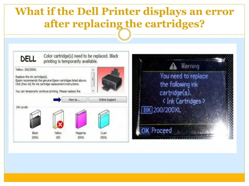 what if the dell printer displays an error after replacing the cartridges