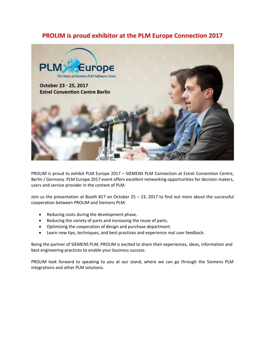 prolim is proud exhibitor at the plm europe