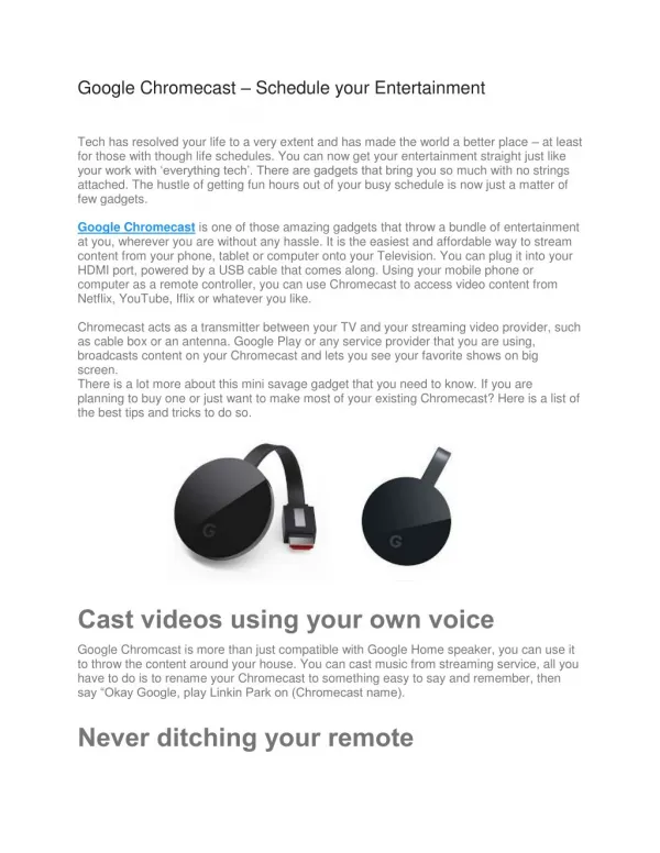 Google Chromecast – Schedule your Entertainment