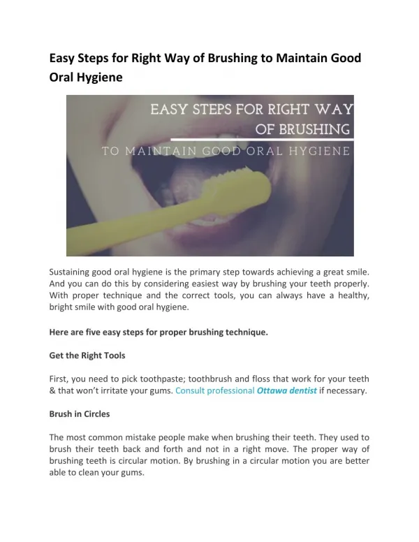 Easy Steps for Right Way of Brushing to Maintain Good Oral Hygiene