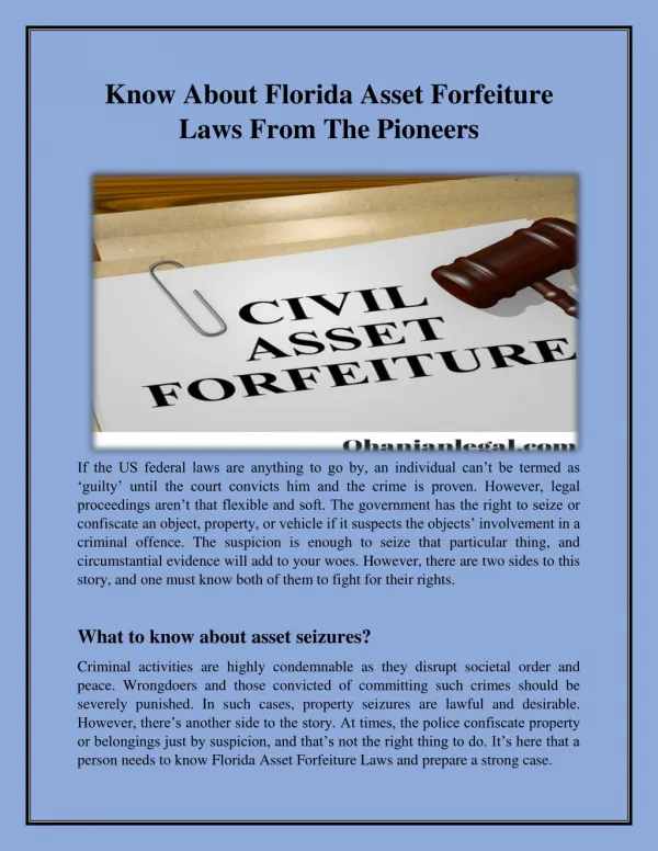 Know About Florida Asset Forfeiture Laws From The Pioneers