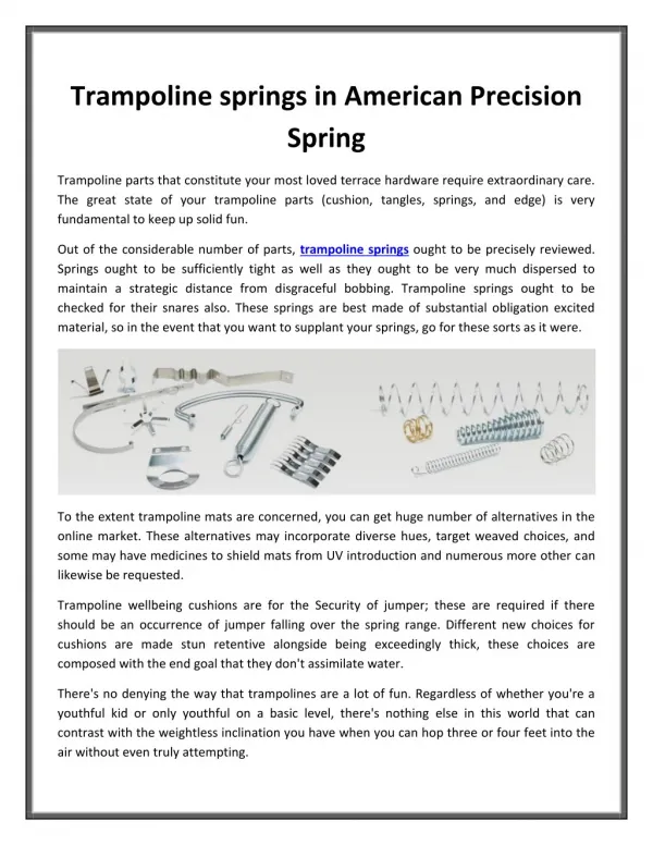 Trampoline springs in American Precision Spring
