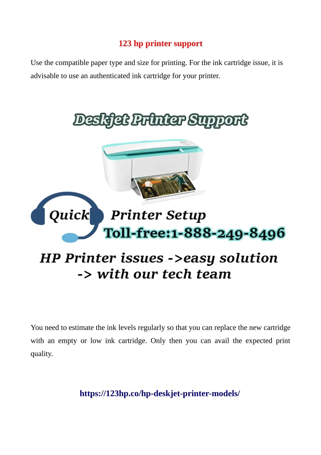 123 hp printer support